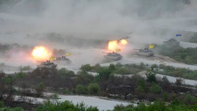 K-2 tanks during a South Korea-US military drill at Seungjin Fire Training Field in Pocheon, South Korea
