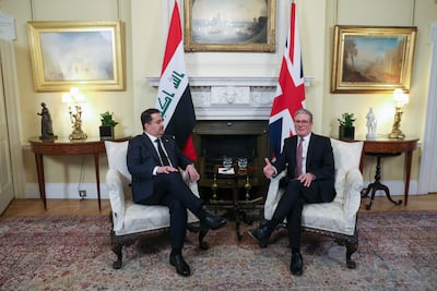 Iraqi Prime Minister Mohammed Shia Al Sudani in London with British Prime Minister Keir Starmer. EPA