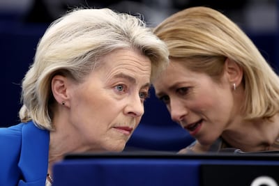 European Commission President Ursula von der Leyen, left, and EU foreign affairs minister Kaja Kallas. AFP