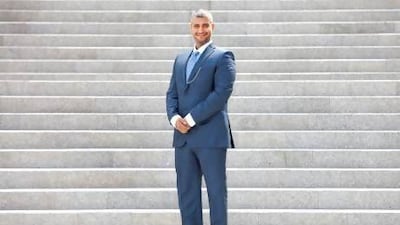 Fareed Lafta, a daredevil and trained cosmonaut, at Burj Plaza. The Iraqi has enlisted the aid of at least 100 pupils and students in an attempt to make Guinness World Records for the biggest peace sign. Jaime Puebla / The National