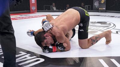 Marcos Costa has Abdelhakim Wahid on a submissive hold. Courtesy UAE Warriors