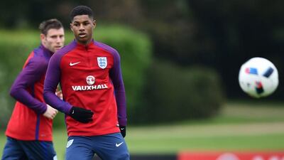 Marcus Rashford in training with England in Watford, North London. Ben Stansall / AFP