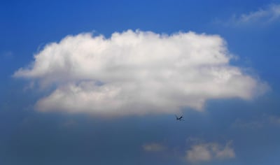 An airline clears a layer of pollution hovering over Los Angeles, for the blue sky above this month. AFP