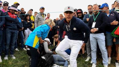 US Ryder Cup golfer Brooks Koepka spent time with the woman struck by his tee shot during the opening day of action in France. AFP