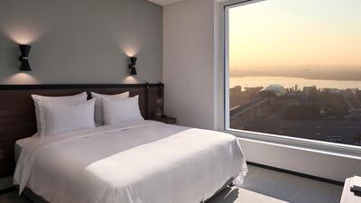 Many of the rooms look out to the boatyards of Al Jaddaf (and you can see how close the metro is in this picture). 