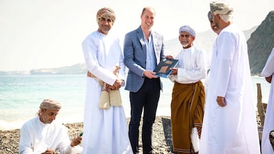 The Duke of Cambridge joined a group of local fishermen alongside traditional fishing skiffs on the beach to hear about how they fish, the challenges to sustainability, and actions being taken to conserve Oman’s marine environment. Twitter/ @KensingtonRoyal