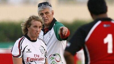 Coach Duncan Hall, centre, is hoping the UAE side will get a chance to look at their emerging Emirati players during the West Asia Sevens at Dubai with Iran pulling out.