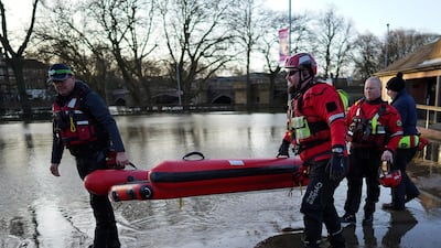 A rescue boat is lifted from the water by Mountain Rescue crews after a river patrol on the River Ouse in York as it continues to rise potentially causing further flooding as Storm Dennis causes disruption across the country in York, United Kingdom. Getty Images