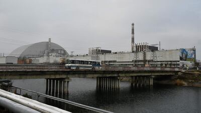 A general view of Chernobyl nuclear power plant and giant protective dome built over the sarcophagus of the destroyed fourth reactor. AFP