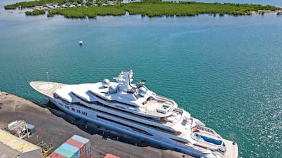 The superyacht 'Amadea' is docked at the Queens Wharf in Lautoka, Fiji. AP