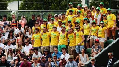 Aussie Fanatics come out to support Lleyton Hewitt of Australia during his match against Michal Przysiezny of Poland on Day 2 of the 2014 Wimbledon Championships. Matthew Stockman / Getty Images / June 24, 2014