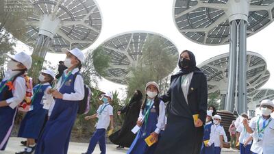 Her Excellency Jameela Al Muhairi, Minister of State for Public Education, accompanies government school pupils on a trip to Expo 2020 Dubai