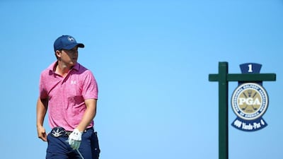 Jordan Spieth shown at the first tee as he began the third round of the US PGA Championship at Whistling Straits on Saturday. Andrew Redington / Getty Images / AFP / August 15, 2015