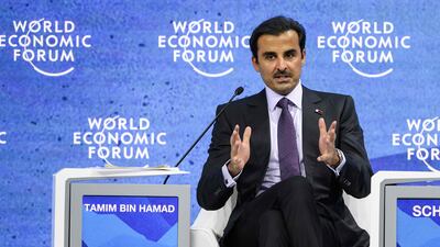 Emir of Qatar Sheikh Tamim bin Hamad al Thani addresses the assembly. AFP