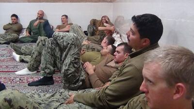 US soldiers under detention in the Farsi Island by Iran’s Revolutionary Guards were released after investigations showed their patrol boats had entered Iranian waters unintentionally, showed a handout photo released on January 13, 2016, by the news website and public relations arm of Iran’s Revolutionary Guards. Sepah News / AFP