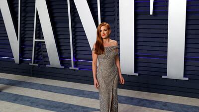 Isla Fisher in Jonathan Simkhai arrives at the 2019 Vanity Fair Oscar Party. EPA