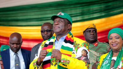 Zimbabwean President Emmerson Mnangagwa and leader of the ruling Zimbabwe African National Union Patriotic Front (Zanu PF) addresses a crowd at a campaign rally at Sakubva Stadium in Mutare about 260 km east of Harare,Zimbabwe, 19 May 2018. EPA/Aaron Ufumeli