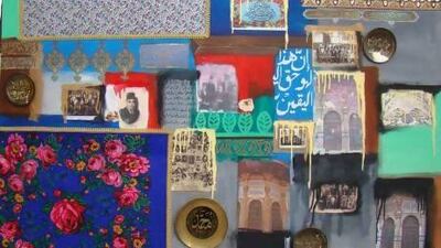 The UAE artist Fatema Al Mazrouie's work Arabic Calligraphy, created using acryllic and mixed media on wood covered with canvas. Courtesy JAMM