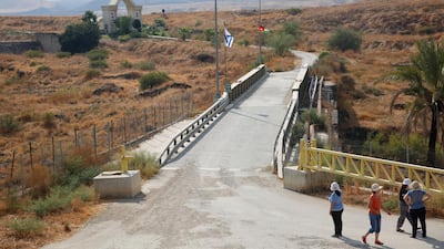 In this Oct. 21, 2019 file photo, Israelis visit the Naharayim park on Israel-Jordan border. The Naharayim park opened 25 years ago as a symbol of the landmark peace agreement between Israel and Jordan. AP Photo