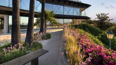 Mediterranean landscaping in the lush garden.