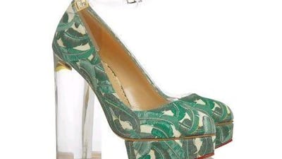 Charlotte Olympia takes up the perspex heel trend. Courtesy Net-A-Porter