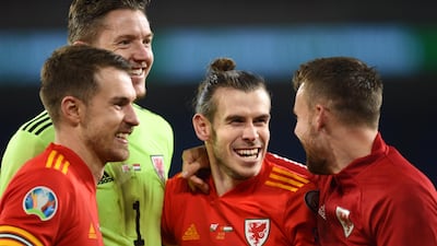 Left to right: Aaron Ramsey, Wayne Hennessey, Gareth Bale and Chris Gunter. EPA