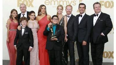 The cast of Modern Family from left, Sarah Hyland, Nolan Gould, Ed O'Neill, Ariel Winter, Sofia Vergara, Rico Rodriguez, Julie Bowen, Jesse Tyler Ferguson, Ty Burrell and Eric Stonestreet.