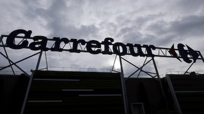 Carrefour logo outside a hypermarket at Europe's largest supermarket retailer in Nice, France. The grocer has teamed up with Google to offer online shopping. Eric Gaillard/Reuters
