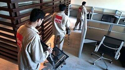 Abu Dhabi, United Arab Emitrates --- August 23, 2010 --- DEPA, which specializes in furnishing hotels, apartments, yachts and other properties have furnished the new Milennium Al Wahda hotel with everything from furniture, wall fixtures, floors, waterfalls, ceilings, etc. On Monday, August 23, 2010, DEPA workers finished off the final touches. ( Delores Johnson / The National )