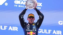 KUALA LUMPUR, MALAYSIA - OCTOBER 04: Race winner Max Verstappen of the Netherlands and Oracle Red Bull Racing celebrates on the podium during the F1 Grand Prix of Bahrain in Malaysia at Sepang Circuit on October 04, 2026 in Kuala Lumpur, Malaysia. (Photo by Sona Maleterova / Getty Images)