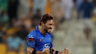 Gulbadin Naib of Afghanistan celebrates after taking the wicket of Upul Tharanga during the Asia Cup UAE 2018 cricket match between Afghanistan vs Sri Lanka.