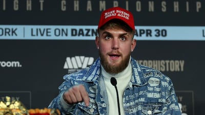 YouTuber and promoter Jake Paul talks to the media ahead of the fight between Katie Taylor and Amanda Serrano in London. Getty