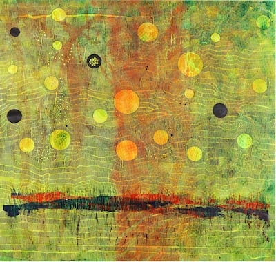 An untitled neon painting by Najat Makki created in 2020 in response to the pandemic. Courtesy the artist and Aisha Alabbar Art Gallery