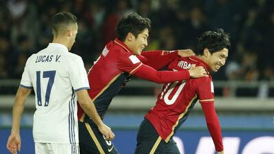 Kashima Antlers’ Gaku Shibasaki celebrates scoring their second goal. Toru Hanai / Reuters