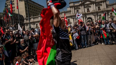 Demonstrators during a pro-Palestinian rally outside La Moneda Palace in Santiago, Chile. Bloomberg