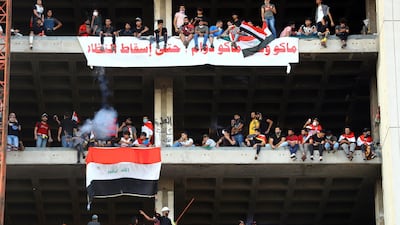 Iraqi demonstrators inside the Turkish Restaurant Building. Reuters