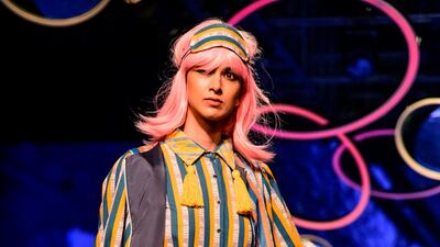A model presents a creation by All2Defy during Lakme Fashion Week summer/resort 2020 in Mumbai, India, on February 12, 2020. AFP