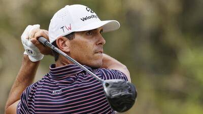 Billy Horschel of the US, with the initials TW for Tiger Woods on his hat. EPA