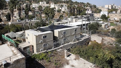 A picture shows on October 17,2017 structures at an Israeli army base in the centre of the divided city of Hebron in the occupied West Bank where 31 settlers house are going to be built. AFP PHOTO / HAZEM BADER