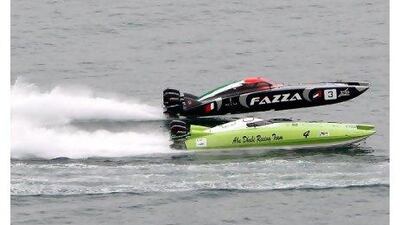 The Fazza team of Arif al Zafeen and Nadir bin Hendi, rear, neck and neck with Abu Dhabi Racing team earlier this year.