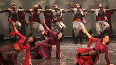 The Funoun Palestinian Popular Dance Troupe performing at the Palestine International Festival for Music and Dance in the city of Ramallah in the occupied West Bank. AFP