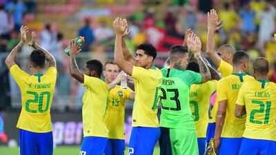 Brazil players clap to the crowd after beating Argentina in Jeddah. Reuters