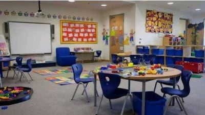 A classroom at the newly refurbished and expanded British School Al Khubairat. Razan Alzayani / The National