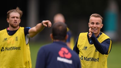 England's Tom Curran jokes during a training session ahead of the 4th ODI against New Zealand in Dunedin, New Zealand. Stu Forster/Getty Images