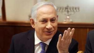 The Israeli prime minister, Benjamin Netanyahu, speaking at the weekly cabinet meeting in Jerusalem.