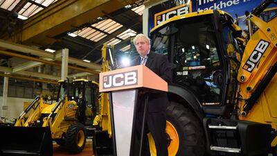 Boris Johnson speaks at a JCB factory in Rochester, UK.