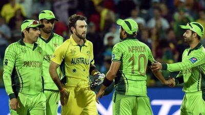 If Glenn Maxwell, centre, tees off it could spell bad news for India Saeed Khan / AFP