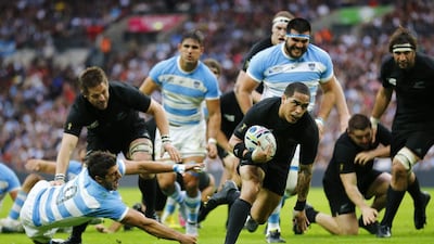 New Zealand's Aaron Smith scores their first try. Reuters