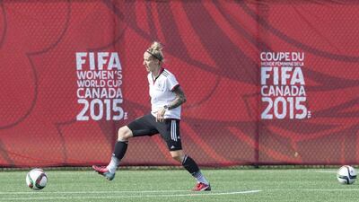 Germany's Anja Mittag takes part in a training session in Ottawa, Ontario, on June 18, 2015, two days before the squad's Round of 16 Women's World Cup match against Sweden. Nicholas Kamm / AFP