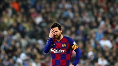 Lionel Messi reacts after Barcelona go 1-0 down to Real Madrid. EPA